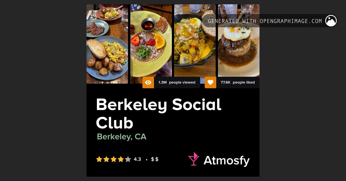 Berkeley Social Club — Bay-Area neighborhood spot — auto-pulled signature dish, hours, and ratings.