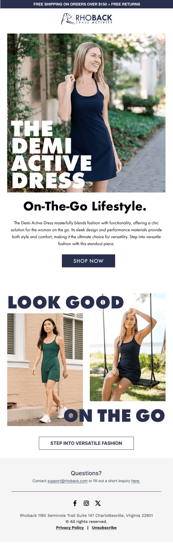 Demi Active Dress — Versatility-led cross-sell campaign.